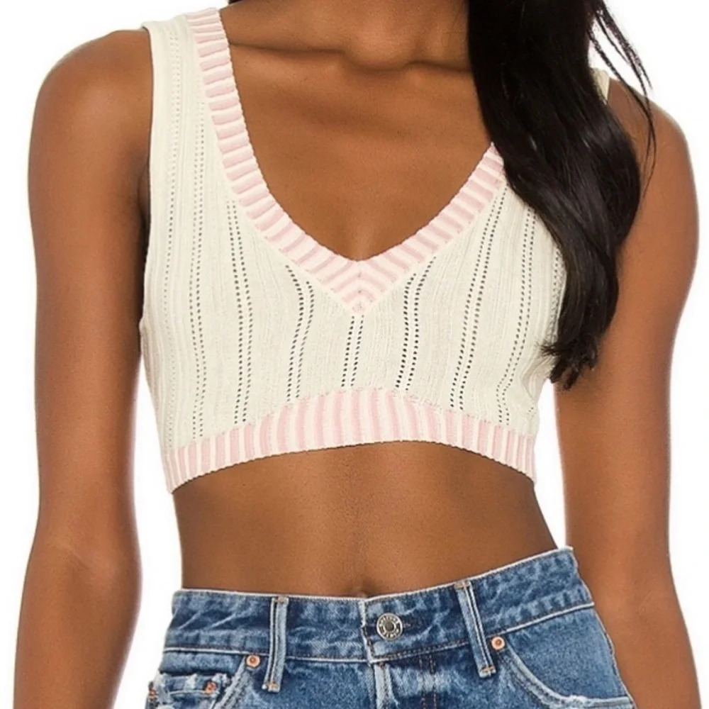 For Love & Lemons Rhea Pointelle Knit Crop Tank in Buttercup
